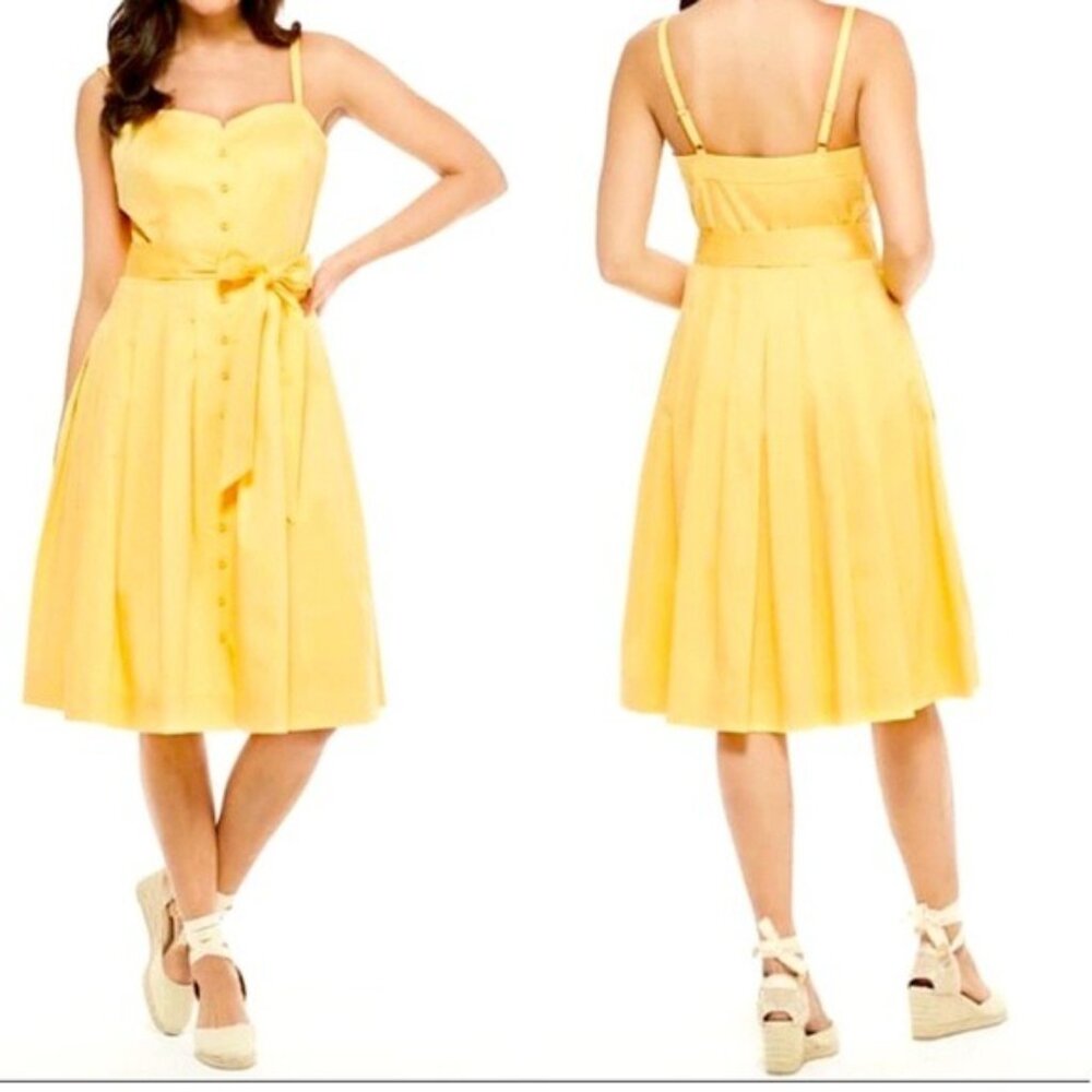 Gal Meets Glam Francesca Marigold Fit and Flare Sleeveless Dress Yellow 2 NWT - Picture 5 of 9